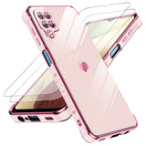 LeYi for Samsung Galaxy A12 Phone case: with Tempered Glass Screen Protector [2 Pcs]+ Full Camera Lens Protection, Plating Love Heart Luxury Cute Soft TPU Protective Case