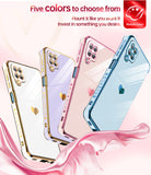 LeYi for Samsung Galaxy A12 Phone case: with Tempered Glass Screen Protector [2 Pcs]+ Full Camera Lens Protection, Plating Love Heart Luxury Cute Soft TPU Protective Case