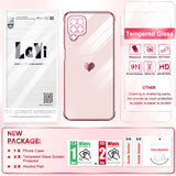 LeYi for Samsung Galaxy A12 Phone case: with Tempered Glass Screen Protector [2 Pcs]+ Full Camera Lens Protection, Plating Love Heart Luxury Cute Soft TPU Protective Case