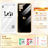 LeYi for Samsung Galaxy A12 Phone case: with Tempered Glass Screen Protector [2 Pcs]+ Full Camera Lens Protection, Plating Love Heart Luxury Cute Soft TPU Protective Case