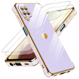 LeYi for Samsung Galaxy A12 Phone case: with Tempered Glass Screen Protector [2 Pcs]+ Full Camera Lens Protection, Plating Love Heart Luxury Cute Soft TPU Protective Case