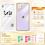 LeYi for Samsung Galaxy A12 Phone case: with Tempered Glass Screen Protector [2 Pcs]+ Full Camera Lens Protection, Plating Love Heart Luxury Cute Soft TPU Protective Case