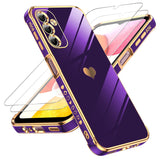 LeYi for Galaxy A14-5G Phone Case: Screen Protector [2 Pcs]+ Full Camera Lens Protection, Love Heart Plating Girly Luxury Shockproof Cell Cover Basic
