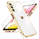 LeYi for Galaxy A14-5G Phone Case: Screen Protector [2 Pcs]+ Full Camera Lens Protection, Love Heart Plating Girly Luxury Shockproof Cell Cover Basic