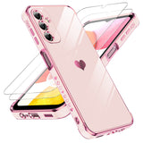 LeYi for Galaxy A14-5G Phone Case: Screen Protector [2 Pcs]+ Full Camera Lens Protection, Love Heart Plating Girly Luxury Shockproof Cell Cover Basic