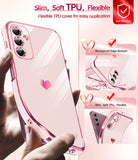 LeYi for Galaxy A14-5G Phone Case: Screen Protector [2 Pcs]+ Full Camera Lens Protection, Love Heart Plating Girly Luxury Shockproof Cell Cover Basic