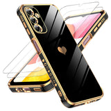 LeYi for Galaxy A14-5G Phone Case: Screen Protector [2 Pcs]+ Full Camera Lens Protection, Love Heart Plating Girly Luxury Shockproof Cell Cover Basic
