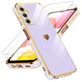 LeYi for Galaxy A14-5G Phone Case: Screen Protector [2 Pcs]+ Full Camera Lens Protection, Love Heart Plating Girly Luxury Shockproof Cell Cover Basic