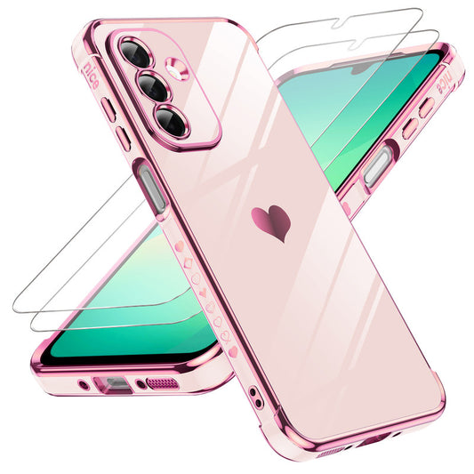LeYi for Samsung Galaxy A26-5G Phone Case: with Tempered Glass Screen Protector [2 Pcs]+ Full Camera Lens Protection, Love Heart Plating Women Luxury Soft TPU Shockproof