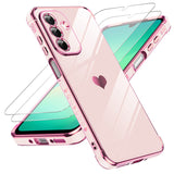 LeYi for Samsung Galaxy A26-5G Phone Case: with Tempered Glass Screen Protector [2 Pcs]+ Full Camera Lens Protection, Love Heart Plating Women Luxury Soft TPU Shockproof