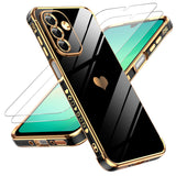LeYi for Samsung Galaxy A26-5G Phone Case: with Tempered Glass Screen Protector [2 Pcs]+ Full Camera Lens Protection, Love Heart Plating Women Luxury Soft TPU Shockproof