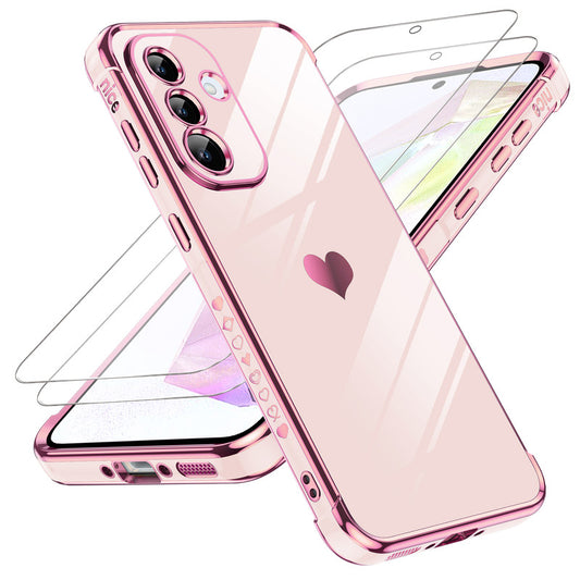 LeYi for Galaxy A36-5G Phone Case: for Samsung A36-5G Case Screen Protector [2 Pcs]+ Full Camera Lens Protection, Love Heart Plating Luxury Shockproof