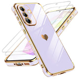LeYi for Galaxy A36-5G Phone Case: for Samsung A36-5G Case Screen Protector [2 Pcs]+ Full Camera Lens Protection, Love Heart Plating Luxury Shockproof