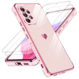 LeYi Compatible for Galaxy A53-5G Phone Case: Phone Basic Cover with Tempered Glass Screen Protector [2 Pcs] Protection,Love Heart Plating Celular Case
