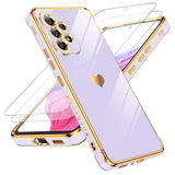 LeYi Compatible for Galaxy A53-5G Phone Case: Phone Basic Cover with Tempered Glass Screen Protector [2 Pcs] Protection,Love Heart Plating Celular Case