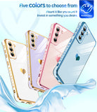 LeYi for Galaxy S21-FE 5G Case: S21 FE 5G Phone Case Screen Protector [2 Pcs]+ Full Camera Lens Protection,Love Heart Plating Girly Women Luxury Soft TPU Shockproof