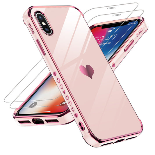LeYi for iPhone-Xs-Case: for iPhone-X-Case with Screen Protector [2 Pack] + Full Camera Lens Protection, Love Heart PlatingCute Luxury Soft TPU Shockproof Cover