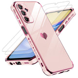LeYi for Galaxy A15-5G Phone Case: with Tempered Glass Screen Protector [2 Pcs]+ Full Camera Lens Protection, Love Heart Plating Girly Women Luxury Shockproof