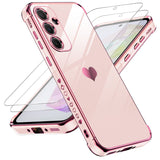 LeYi for Galaxy A35-5G Phone Case: Tempered Glass Screen Protector [2 Pcs]+ Full Camera Lens Protection, Love Heart Plating Girly Women Luxury Soft TPU Shockproof Case