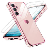 LeYi Compatible for Galaxy A54-5G Phone Case: with 2Pcs Tempered Glass Screen Protector+ Full Camera Lens Protection,[Love Heart Pattern] Plating Gold Edge