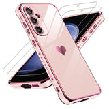 LeYi for Samsung Galaxy S23-FE Case: Tempered Glass Screen Protector [2 Pcs]+ Full Camera Lens Protection, Love Heart Plating Women Cute Luxury Soft TPU Shockproof
