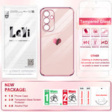 LeYi for Samsung Galaxy S23-FE Case: Tempered Glass Screen Protector [2 Pcs]+ Full Camera Lens Protection, Love Heart Plating Women Cute Luxury Soft TPU Shockproof