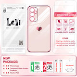 LeYi Compatible for Galaxy A54-5G Phone Case: with 2Pcs Tempered Glass Screen Protector+ Full Camera Lens Protection,[Love Heart Pattern] Plating Gold Edge