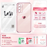 LeYi for Samsung Galaxy A25 5G Phone Case: with Tempered Glass Screen Protector [2 Pcs]+ Full Camera Lens Protection, Love Heart Plating Women Luxury Soft TPU Shockproof Case