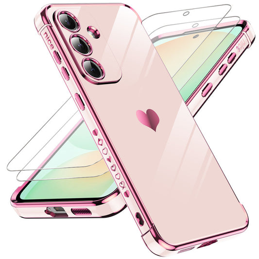 LeYi for Samsung Galaxy S25-FE Case: Screen Protector [2 Pcs] + Full Camera Lens Protection,Love Heart Plating Luxury Cell Android Basic Funda para S25FE S 25 FE