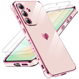 LeYi for Samsung Galaxy S25-FE Case: Screen Protector [2 Pcs] + Full Camera Lens Protection,Love Heart Plating Luxury Cell Android Basic Funda para S25FE S 25 FE