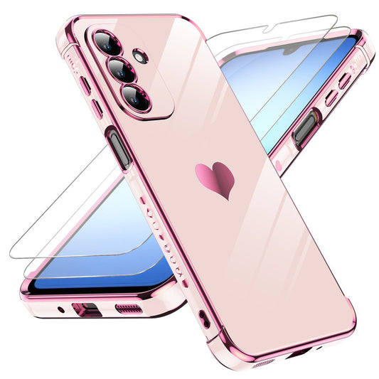 LeYi for Samsung Galaxy A17 5G Case with Full Camera Lens Protection,Love Heart Plating Girly Women Cute Luxury Soft TPU Shockproof Case