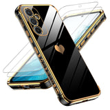 LeYi Compatible for Galaxy A54-5G Phone Case: with 2Pcs Tempered Glass Screen Protector+ Full Camera Lens Protection,[Love Heart Pattern] Plating Gold Edge