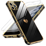 LeYi for iPhone-11-Pro Max Case: with Tempered Glass Screen Protector [2 Pcs]+ Full Camera Lens Protection,Love Heart Plating Girly Women Luxury Soft TPU Shockproof Case