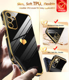 LeYi for Galaxy A15-5G Phone Case: with Tempered Glass Screen Protector [2 Pcs]+ Full Camera Lens Protection, Love Heart Plating Girly Women Luxury Shockproof