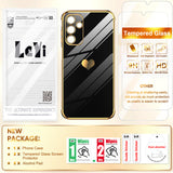 LeYi for Galaxy A15-5G Phone Case: with Tempered Glass Screen Protector [2 Pcs]+ Full Camera Lens Protection, Love Heart Plating Girly Women Luxury Shockproof