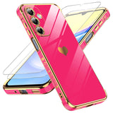 LeYi for Galaxy A16-5G Phone Case: Tempered Glass Screen Protector [2 Pcs]+ Full Camera Lens Protection,Love Heart Plating Luxury Shockproof Phone Case
