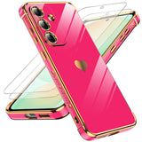 LeYi for Samsung Galaxy S25-FE Case: Screen Protector [2 Pcs] + Full Camera Lens Protection,Love Heart Plating Luxury Cell Android Basic Funda para S25FE S 25 FE