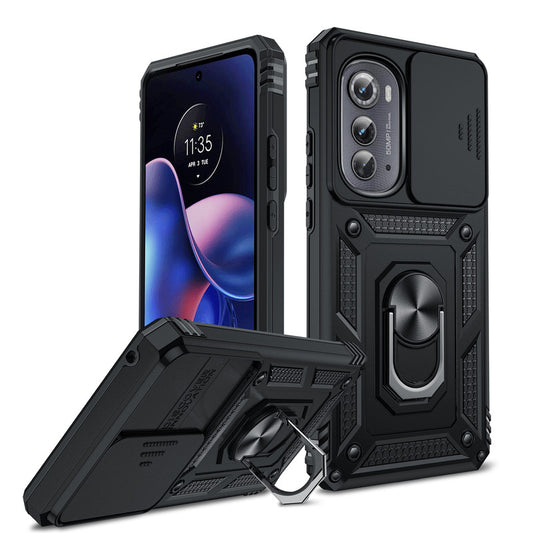 LeYi for Motorola Edge-2022 Case: with Slide Camera Cover, Military-Grade Heavy Duty Shockproof Protective Cell Phone Case Cover Funda para with Magnetic Ring Holder Stand Moto Edge 2022