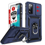 LeYi for Galaxy S21 FE-5G Case: Samsung S21 FE Phone Case with Slide Camera Cover + Glass Screen Protector, Heavy Duty Dual Layer Cell Phonecellular Android Cover Magnetic Ring Stand for S21FE