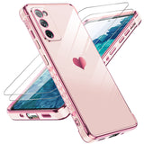LeYi for Galaxy S20-FE 5G Case: with Screen Protector [2 Pcs]+ Full Camera Protection, Love Heart Plating Girly Women Cute Luxury Soft TPU Cell Cover