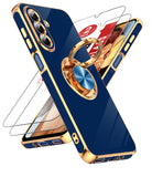 LeYi for Galaxy A17-5G Phone Case: 2 Pack Tempered Glass Screen Protector and 360¡ã Rotatable Ring Holder Magnetic Kickstand, Plating Rose Gold Edge para Samsung A 17 5G