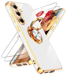 LeYi for Samsung Galaxy S25-FE Case: 2 Pack Screen Protector and 360¡ã Rotatable Ring Holder Magnetic Kickstand, Plating Rose Gold Edge Cell Basic Funda para S25FE