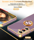 LeYi for Samsung Galaxy S25-FE Case: 2 Pack Screen Protector and 360¡ã Rotatable Ring Holder Magnetic Kickstand, Plating Rose Gold Edge Cell Basic Funda para S25FE