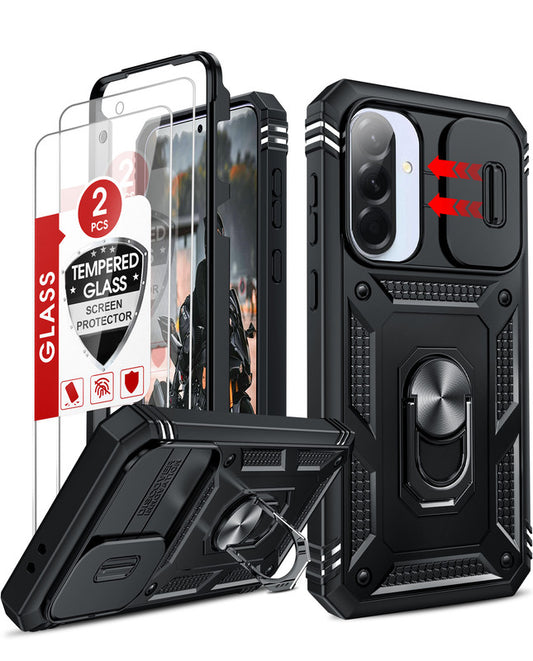 LeYi for Samsung Galaxy A36-5G Phone Case: Screen Protector X 2, Slide Camera Cover with Magnetic Stand, Heavy Duty Shockproof