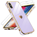 LeYi for iPhone-Xs-Case: for iPhone-X-Case with Screen Protector [2 Pack] + Full Camera Lens Protection, Love Heart PlatingCute Luxury Soft TPU Shockproof Cover
