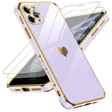 LeYi for iPhone-11-Pro Max Case: with Tempered Glass Screen Protector [2 Pcs]+ Full Camera Lens Protection,Love Heart Plating Girly Women Luxury Soft TPU Shockproof Case