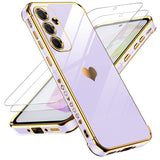 LeYi for Galaxy A35-5G Phone Case: Tempered Glass Screen Protector [2 Pcs]+ Full Camera Lens Protection, Love Heart Plating Girly Women Luxury Soft TPU Shockproof Case