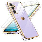 LeYi Compatible for Galaxy A54-5G Phone Case: with 2Pcs Tempered Glass Screen Protector+ Full Camera Lens Protection,[Love Heart Pattern] Plating Gold Edge