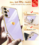LeYi for Samsung Galaxy S23-FE Case: Tempered Glass Screen Protector [2 Pcs]+ Full Camera Lens Protection, Love Heart Plating Women Cute Luxury Soft TPU Shockproof