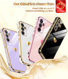 LeYi Compatible for Galaxy A54-5G Phone Case: with 2Pcs Tempered Glass Screen Protector+ Full Camera Lens Protection,[Love Heart Pattern] Plating Gold Edge